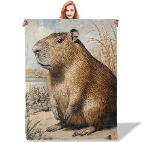 Throw Blanket for Women Girls Boys, Soft Flannel 50″x60″ Animal Capybara