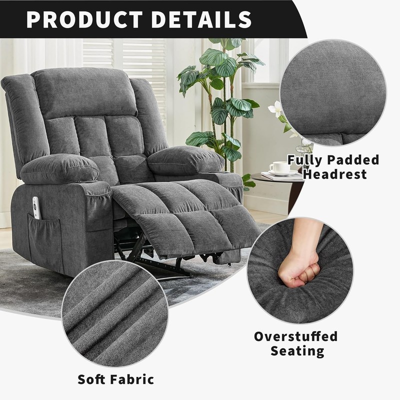 145° Recliner Chair with Massage Heat, Cup Holders & Pockets for Living Room gallery
