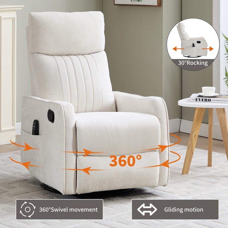 Beige Fabric Manual Recliner Chair with Heat Massage, Rocker & Swivel gallery