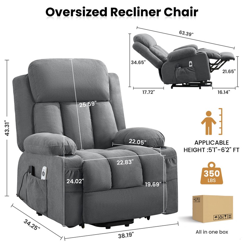 Power Lift Recliner Chair w/ Heat&Massage Electric Recliner Chair w/ Side Pocket gallery