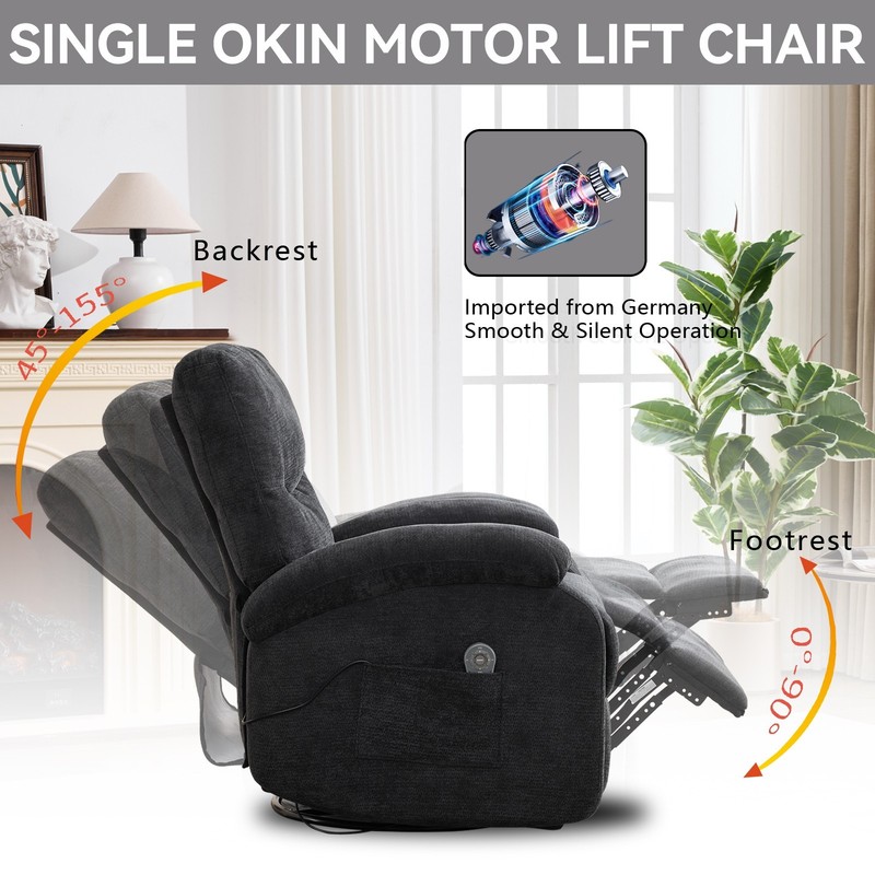 Hot Massage Swivel Rocker Recliner Chair, 8-Node Vibration, Lumbar Heat, Black