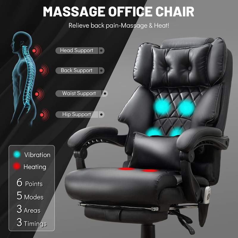 Massage Office Chair with Foot Rest, Points Vibration & Heat Executive Office Ch gallery