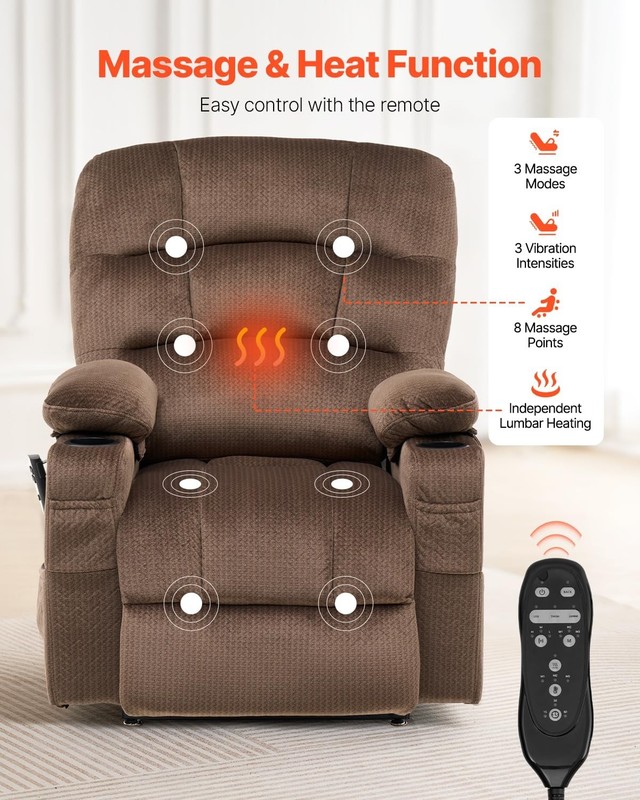 Power Lift Recliner Chair with Heat & Massage, Dual Motor, USB Port, 2 Cup Holde gallery