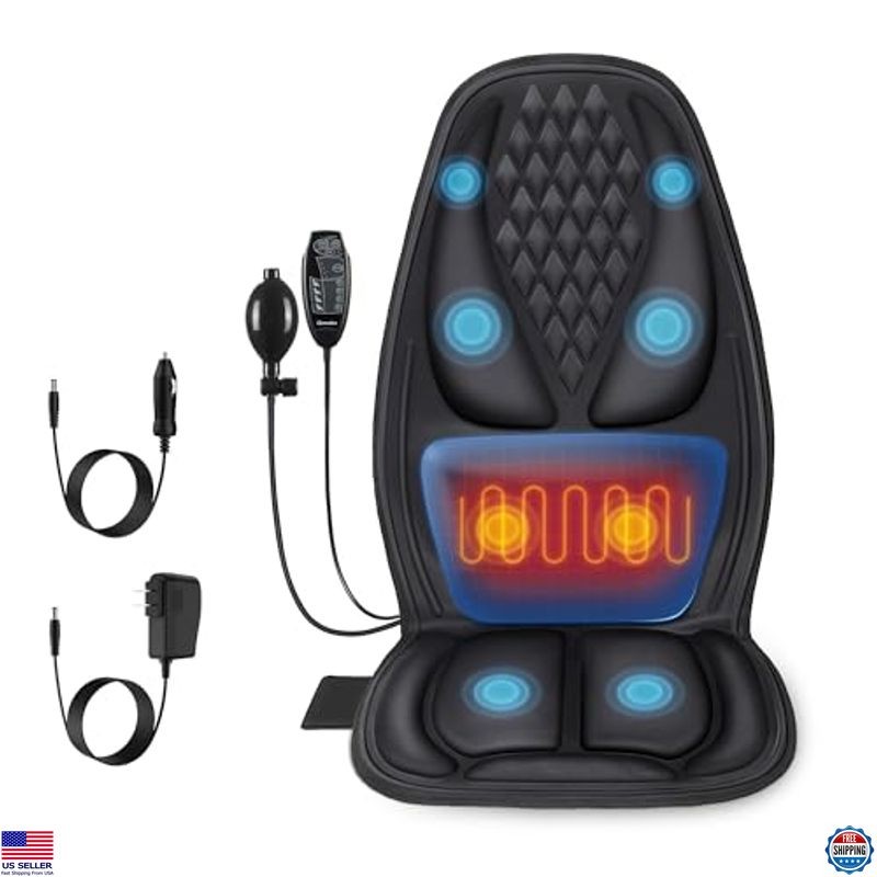 3D Lumbar Traction Seat Cushion with Heat & 8 Vibrating Motors Back Massager