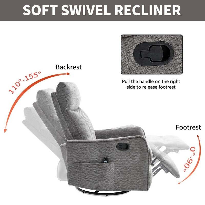 Heat Massage Manual Recliner Chair with Rocker and Swivel in Fabric for Room gallery