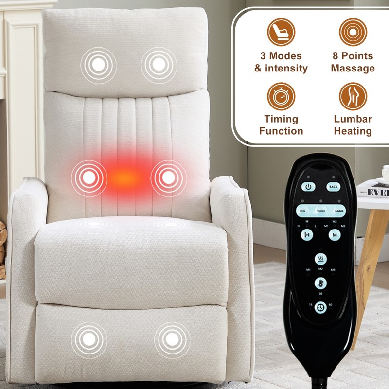 Beige Fabric Manual Recliner Chair with Heat Massage, Rocker & Swivel gallery