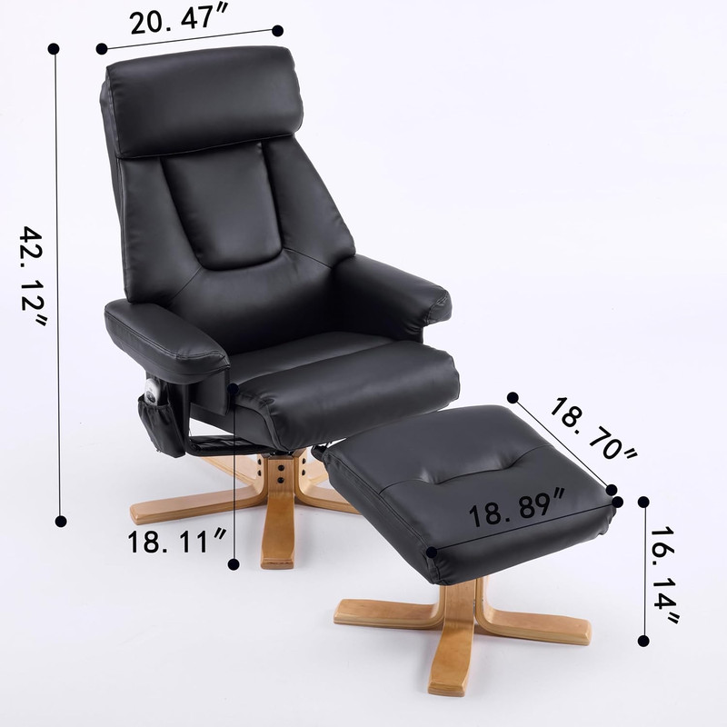 Heated Massage Accent Chair with Ottoman, 360° Swivel, PU Leather, Black gallery