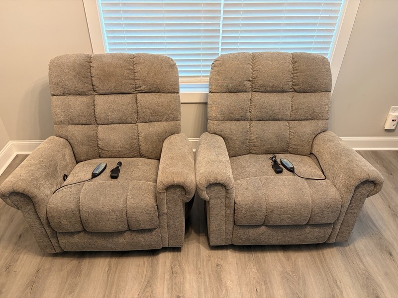 Set of 2 Gray Fabric Recliner Chairs Heated Vibration Massage w/ Wired Remotes gallery