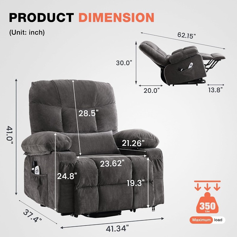 Power Lift Recliner Chair Vibration Massage/Lumbar Heating Electric Single Sofa gallery
