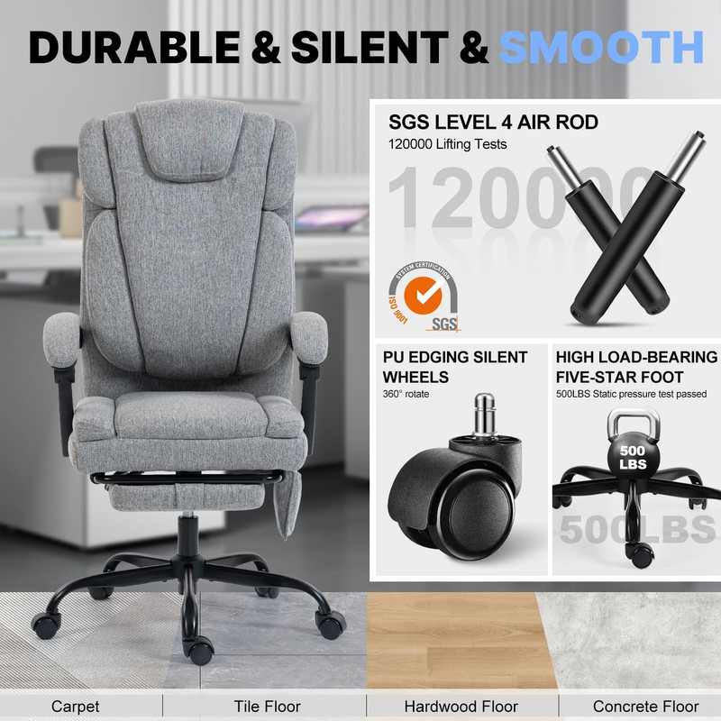 Massage Office Chair with Heat Reclining High Back Desk Chair | Fabric Massage O gallery