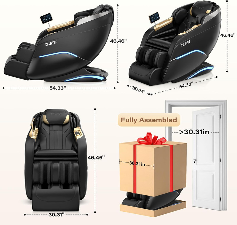 Full Body Shiatsu Massage Chair, Zero Gravity, 12 Auto Modes, Heating, Black gallery