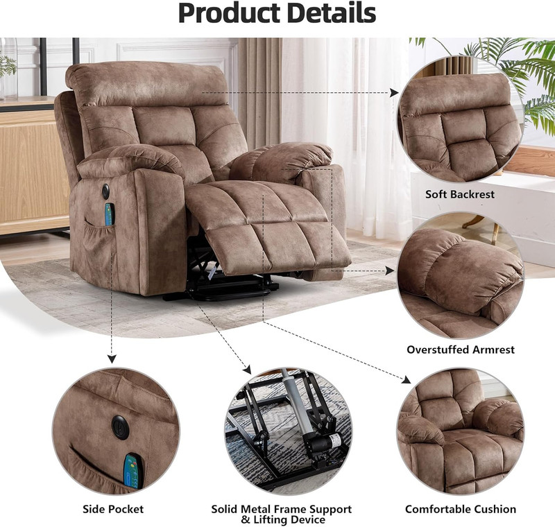 Oversized Power Lift Recliner with Massage, Heat, Cup Holders & USB Port gallery