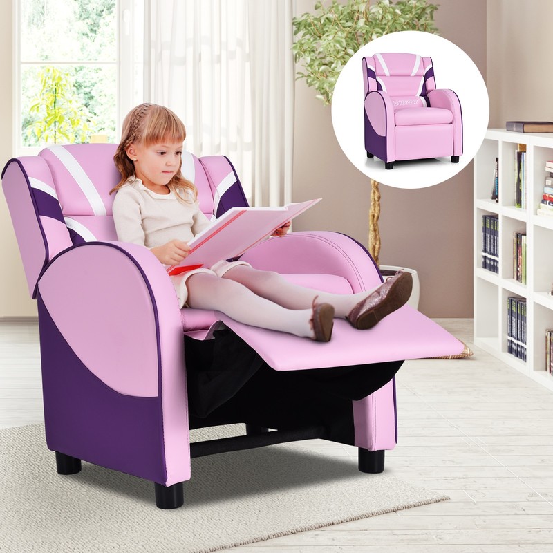 Honeyjoy Kids Recliner Chair Gaming Sofa PU Leather Armchair w/Side Pockets Pink gallery