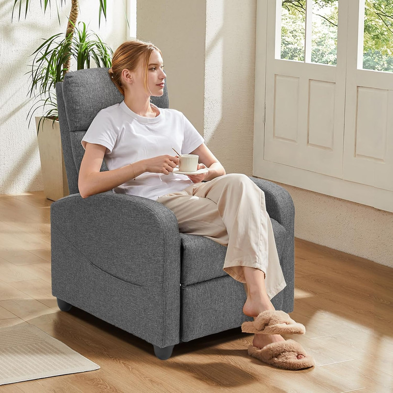 Adjustable Massage Recliner Chair with Lumbar Support in Cool Gray Fabric gallery