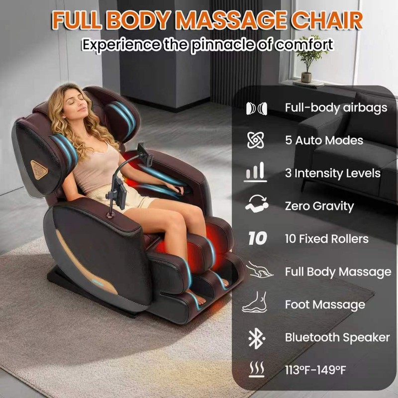 Zero Gravity Massage Chair Recliner 10 Airbags Heating Foot Rollers Bluetooth gallery