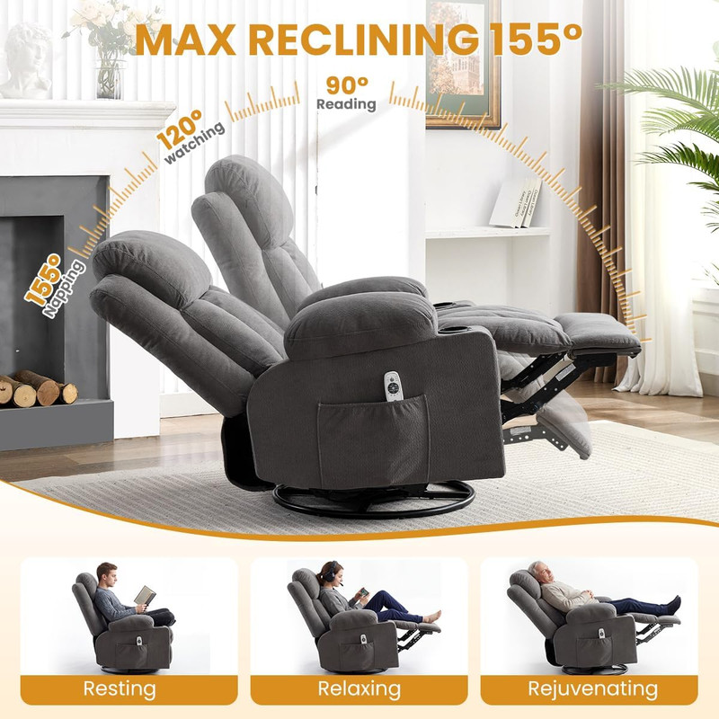 BOSMILLER Swivel Rocker Recliner Chair with Vibration Massage and Lumbar Heating gallery