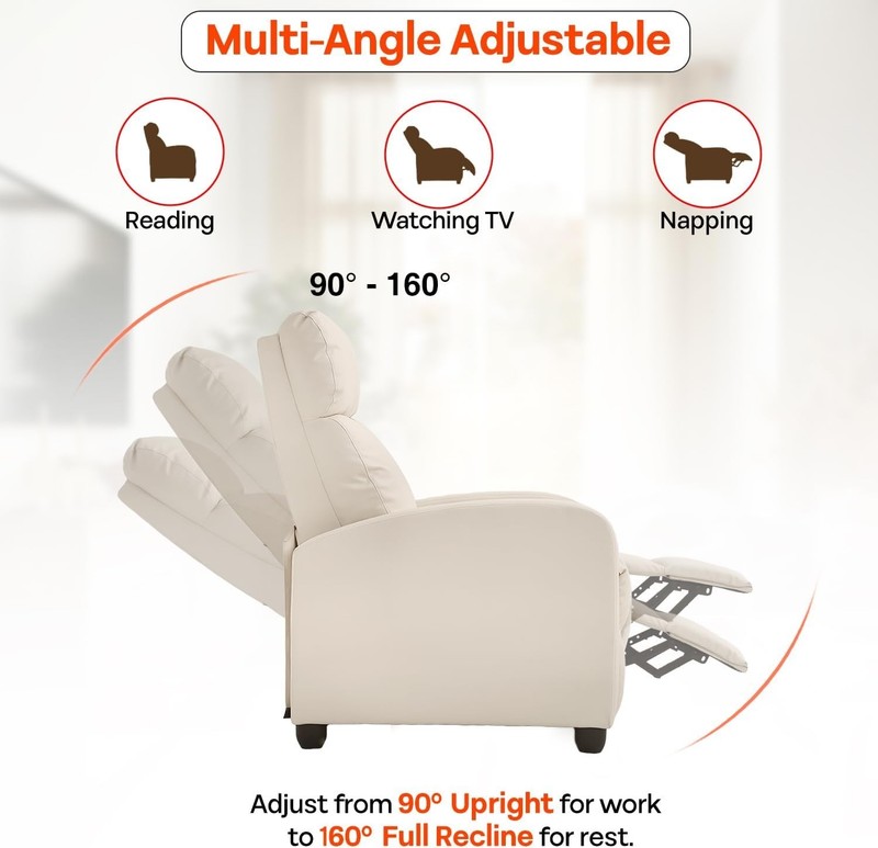 Beige Leather Massage Recliner Chair with Lumbar Support for Ultimate Relaxation gallery
