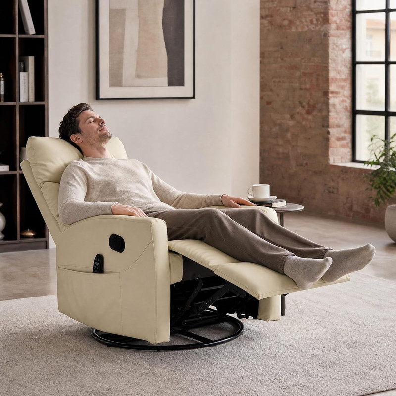 Beige Heat Massage Recliner Chair with 360 Swivel and 8-Point Vibration gallery