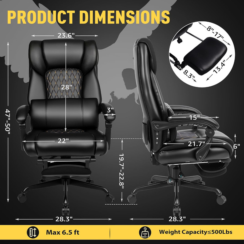 3D Kneading Massage Office Chair with Heat, 500 Lbs Big and Tall Executive Compu gallery