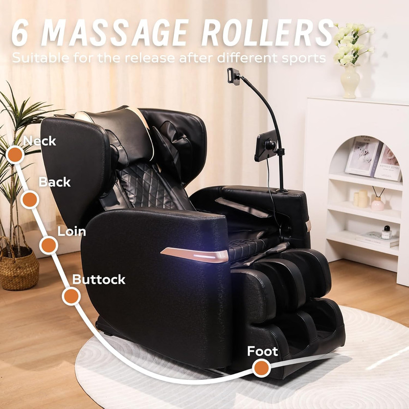 Zero Gravity Massage Chair with Heat, Foot Roller, Bluetooth - Black gallery