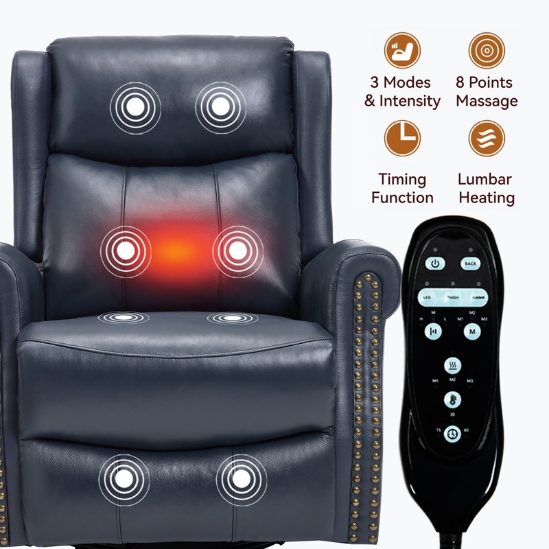 Massage Recliner Chair with Rocker, Swivel & Heat, Blue Leather gallery