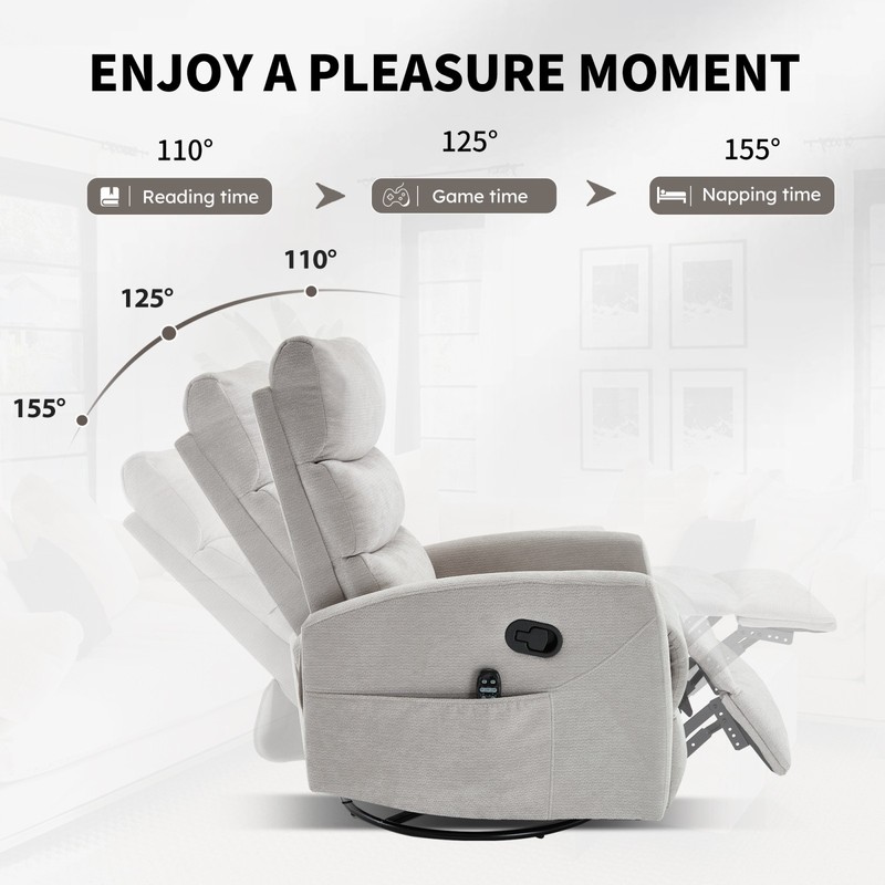 Heat Massage Manual Recliner Chair with Rocker and Swivel gallery