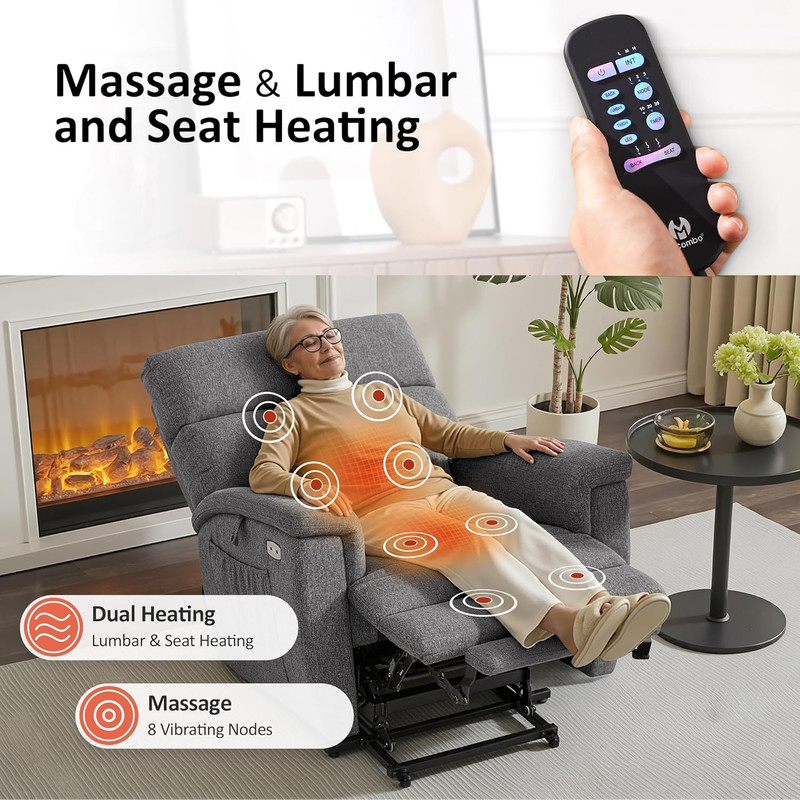 Dark Grey Power Lift Recliner Chair with Massage, Heat & Adjustable Headrest gallery