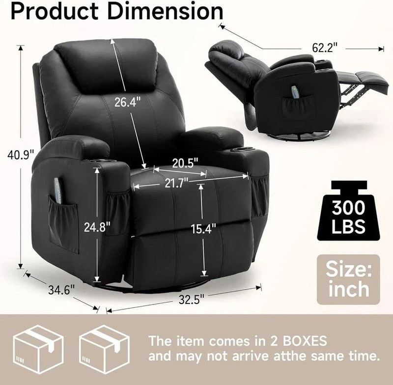 Recliner Chair, Rocking Chair with Massage and Heat, 360° Swivel Recliner Chairs gallery