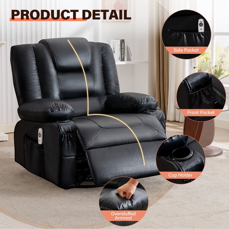 Rocker Recliner Chair with Massage&Heat for Adults,360°Swivel Oversized Recliner gallery