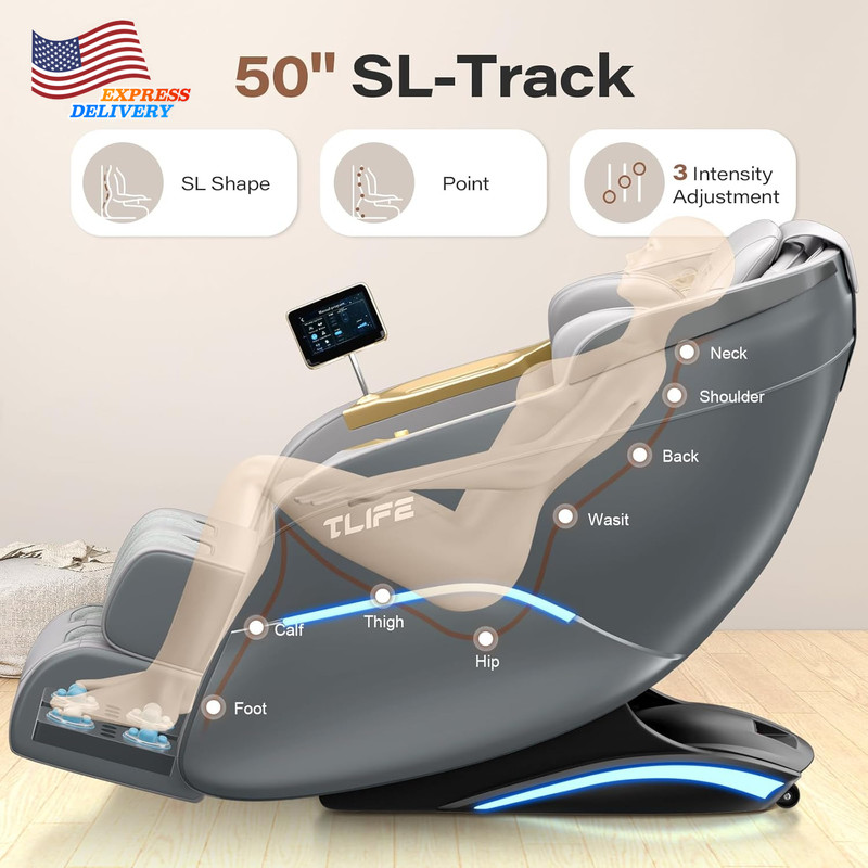 50" Sl-Track Shiatsu Massage Chair 160°Zero Gravity Recliner with Body Scan NEW gallery
