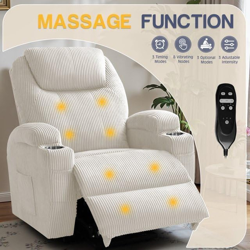 Electric Power Lift Recliner Chair with Massage for Elderly Corduroy Fabric Recl gallery