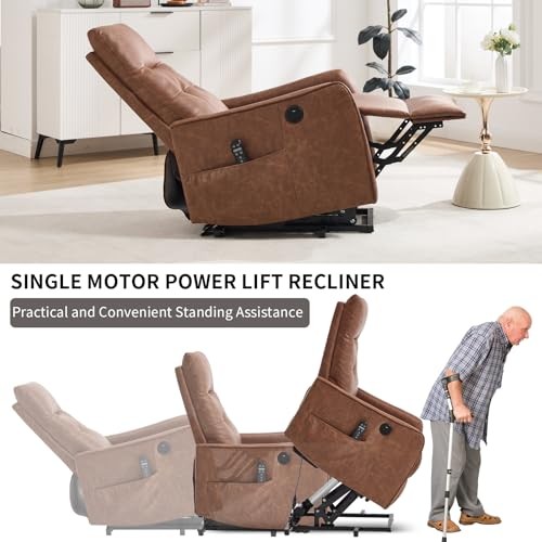 Single Motor Power Lift Recliner Chair with Massage and Brown Faux Leather1 gallery