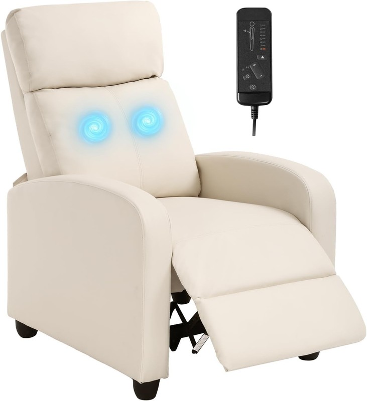 Beige Leather Massage Recliner Chair with Lumbar Support for Ultimate Relaxation gallery
