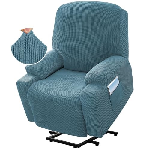 High Stretch Recliner Slipcover with Side Pocket Electric Power Lift Storm Blue gallery
