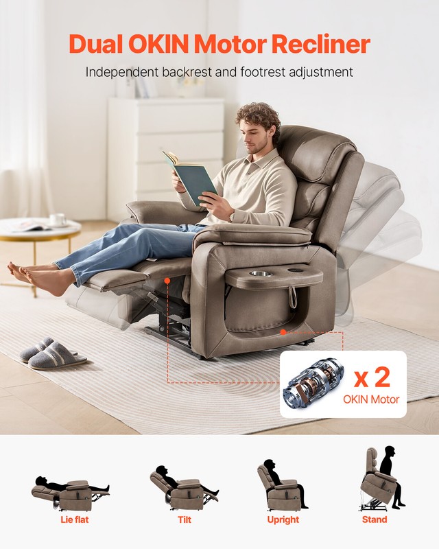 Power Lift Recliner Chair with Heat and Massage Electric Recliner Light Brown gallery