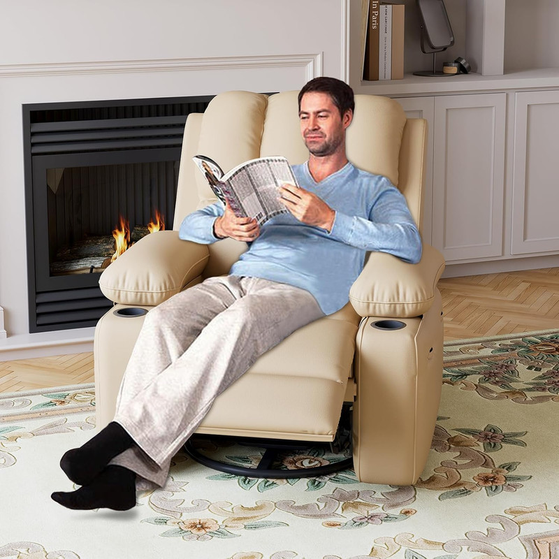 27" Power Recliner Chair with Massage, Heat, USB & Side Pockets, Beige gallery