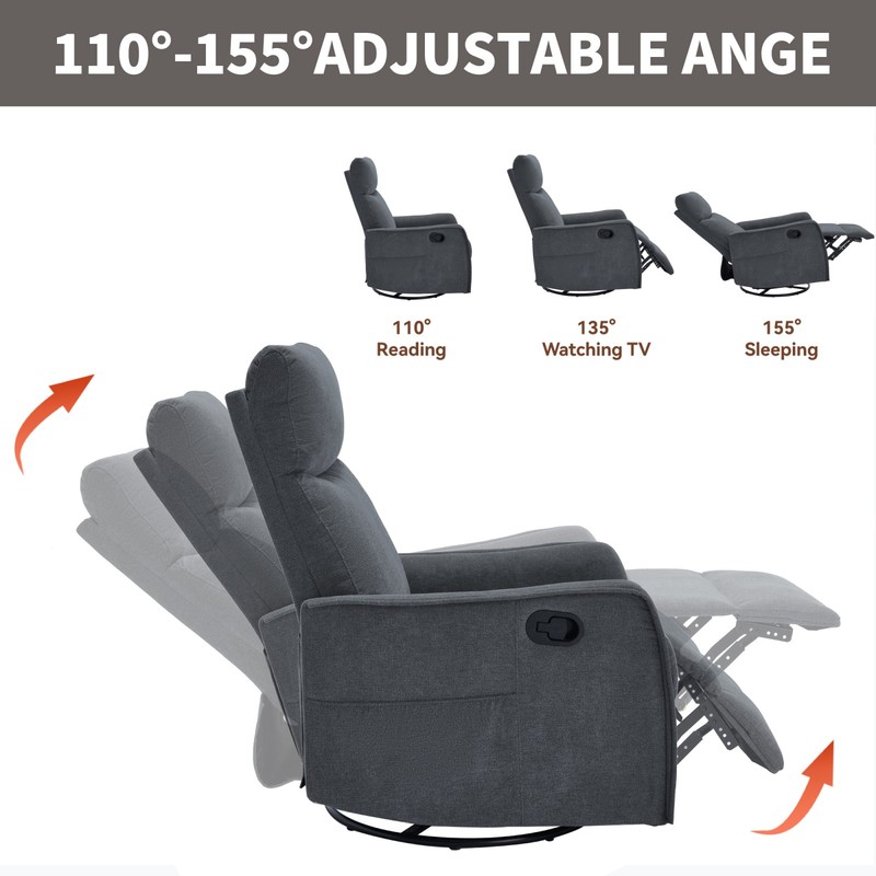 Manual Recliner Chair with Massage, Heat, Rocker & Swivel, Grey gallery