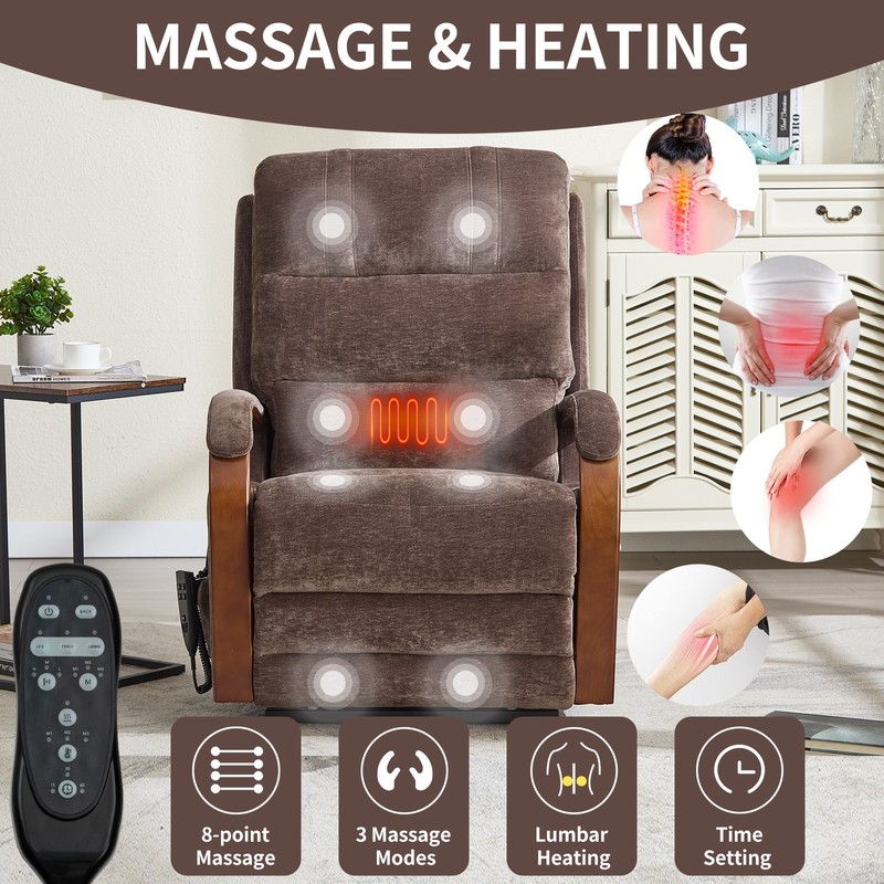 Power Lift Recliner Chair Dual Motor Heat Massage Brown Chenille 350 lbs gallery