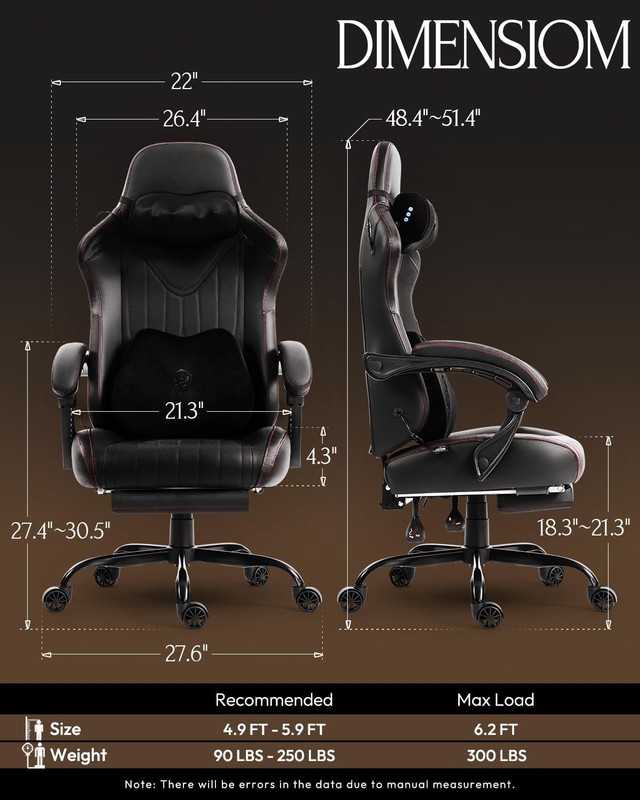 Dowinx Gaming Chair with Neck Massage Lumbar Support for Office Black gallery