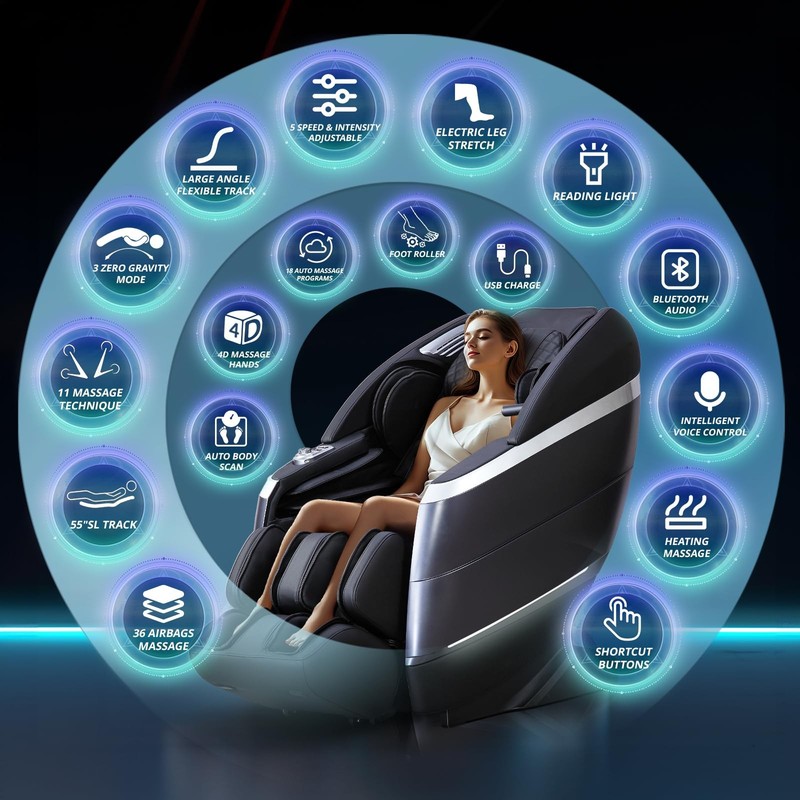 4D Massage Chair Full 40 inches (H) x 29.53 (W) x 35 (L), Black gallery