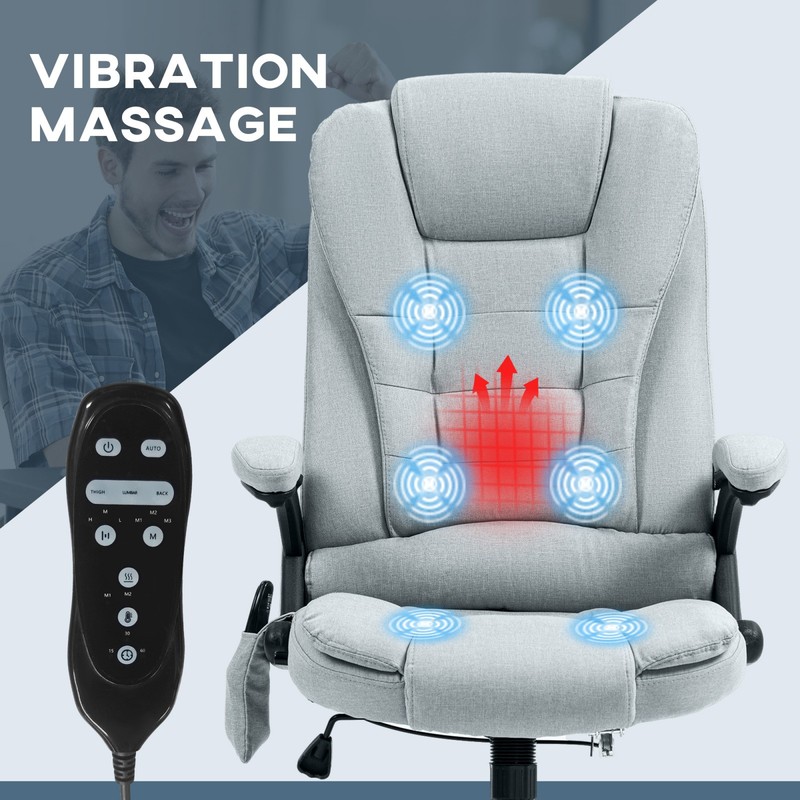 6 Point Vibrating Massage Office Chair with Heat, Linen High Back, Light Gray gallery