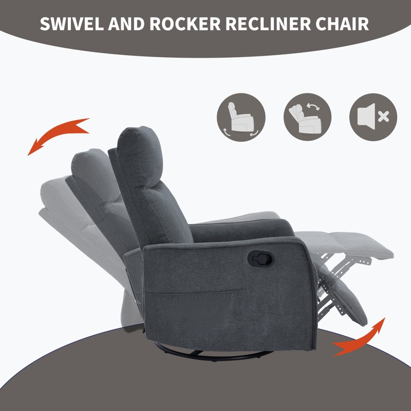 Manual Recliner Chair with Massage, Heat, Rocker & Swivel, Grey gallery