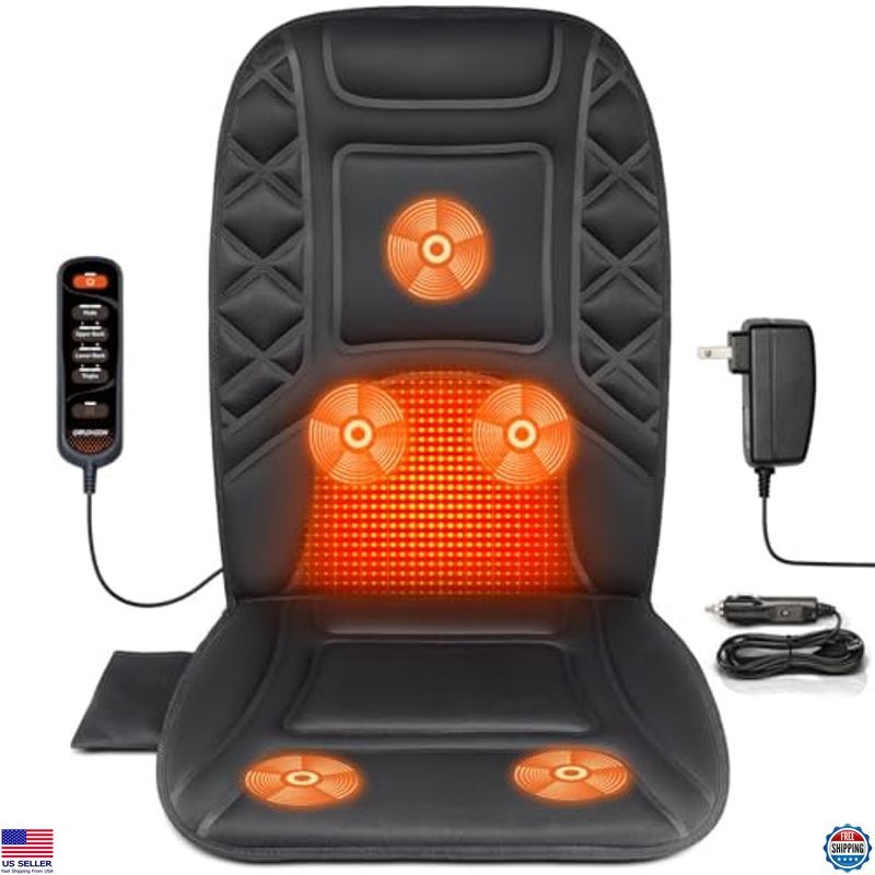 Back Massager with Heat, 5 Vibrating Nodes, 2 Heat Levels, Cushion Chair Pad