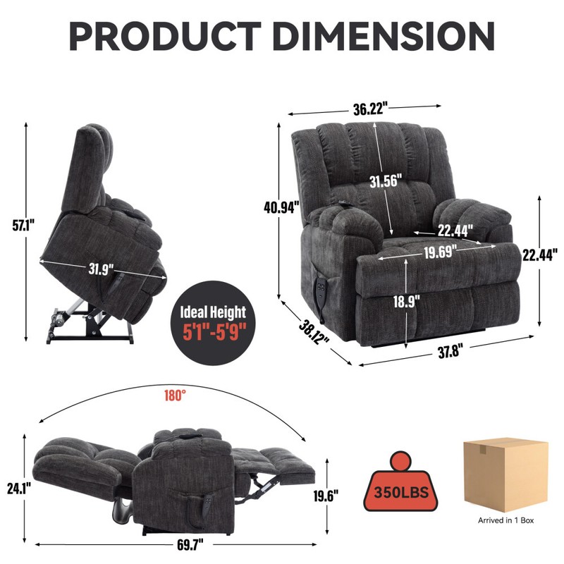 Dual Motor Heat Massage Infinite Position 350 LBS Electric Power Lift Recliners gallery