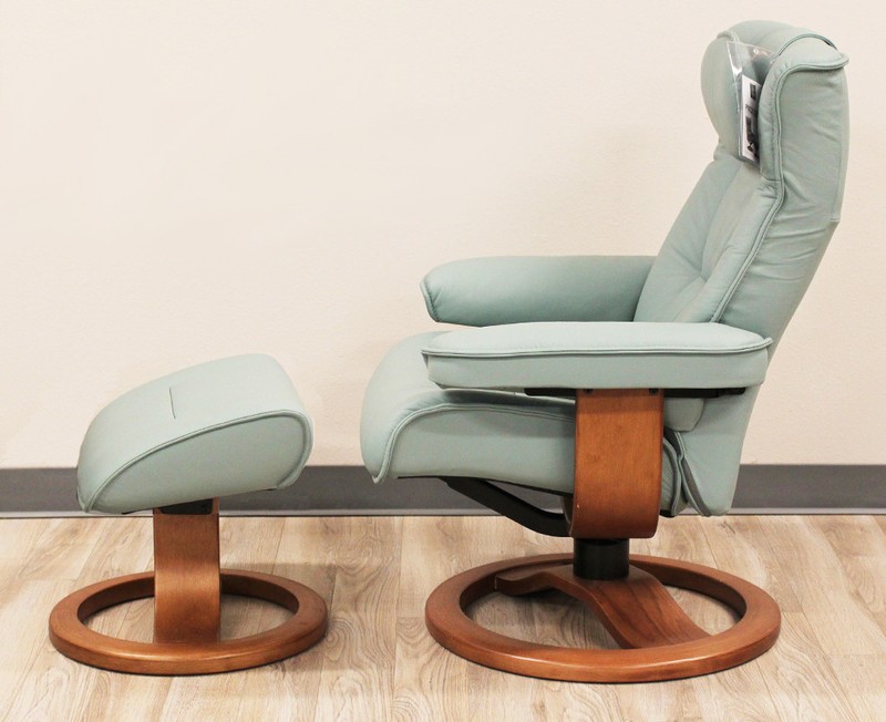 Fjords Regent Small Recliner Chair + Ottoman SL265 Seagreen Leather SL 265 Teak gallery