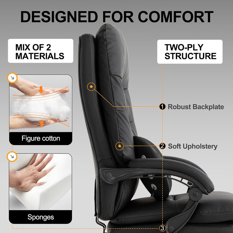 Kneading Massage Executive Office Chair with Heated,90-135° Reclining Chair with gallery