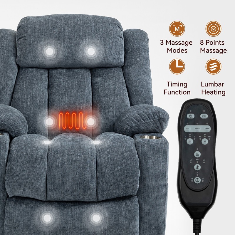 Power Lift Recliner Chair 350 lbs, 8-Point Massage, Lumbar Heat, USB Ports, Blue gallery