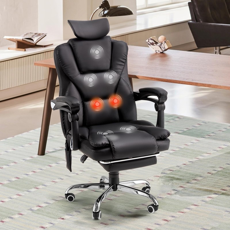 Massage Office Chair Heat Reclining Footrest Executive Chair Black Leather gallery