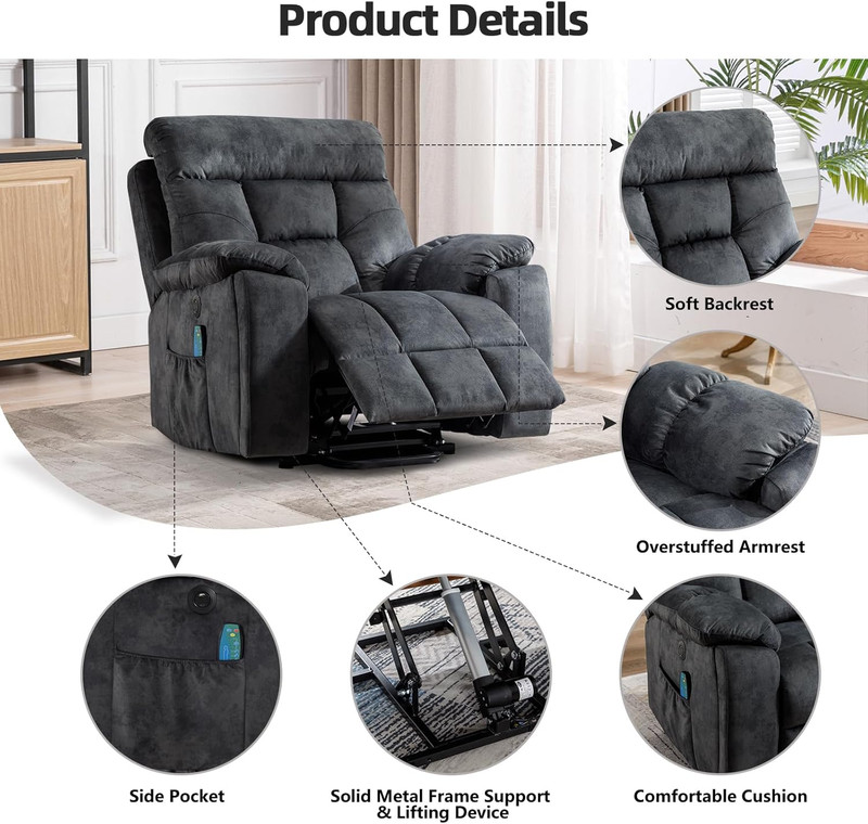 CANMOV Large Power Lift Recliner Chair with Massage and Heat for Elderly Big and gallery