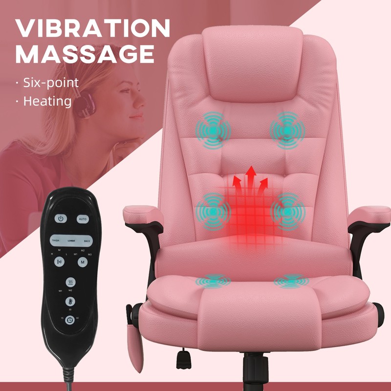 High Back Vibration Massage Office Chair with Heat & Recline, Pink gallery